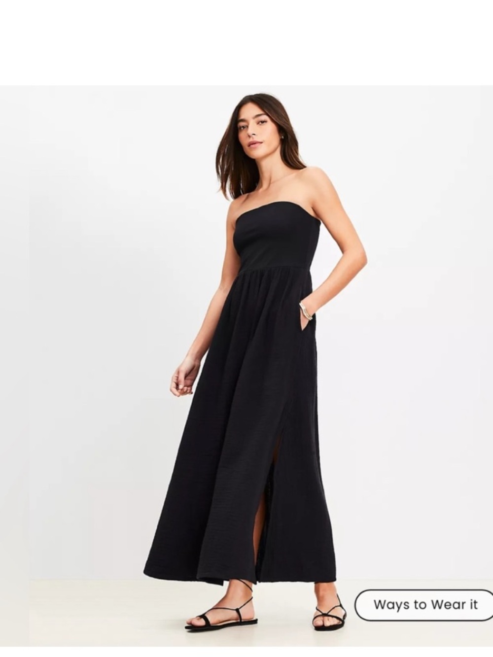 LOFT Black Strapless Maxi Dress with Side Slit